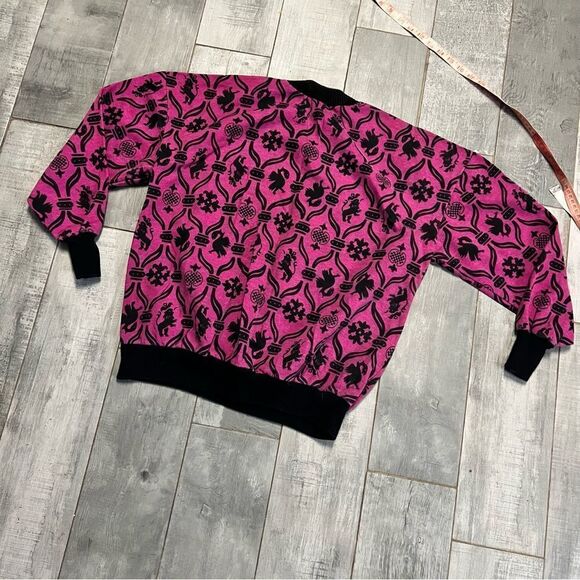 VTG 80's 90s Pink Black colorful Damask print Drop Shoulder Boxy sweatshirt M - Picture 8 of 12